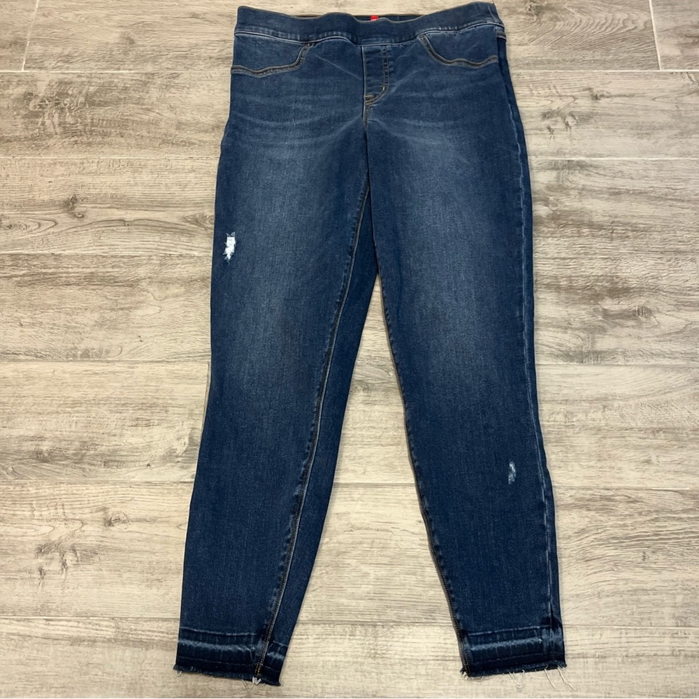 SPANX ANKLE SKINNY Distressed Blue pull-on Jeans Jeggings #20203R Size Medium
